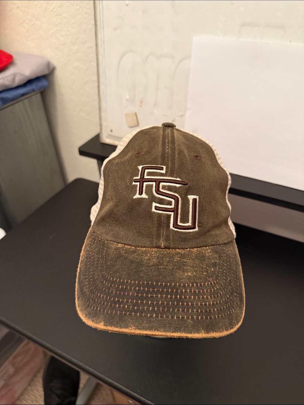 FSU Embroidered Front Trucker Hat in Brown and Cream